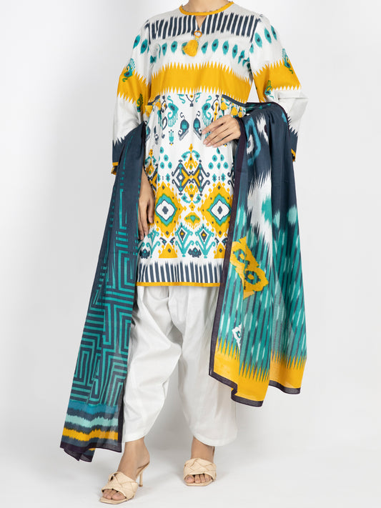 Multicolor Cambric Unstitched 3Pc - AWP-3PS-506