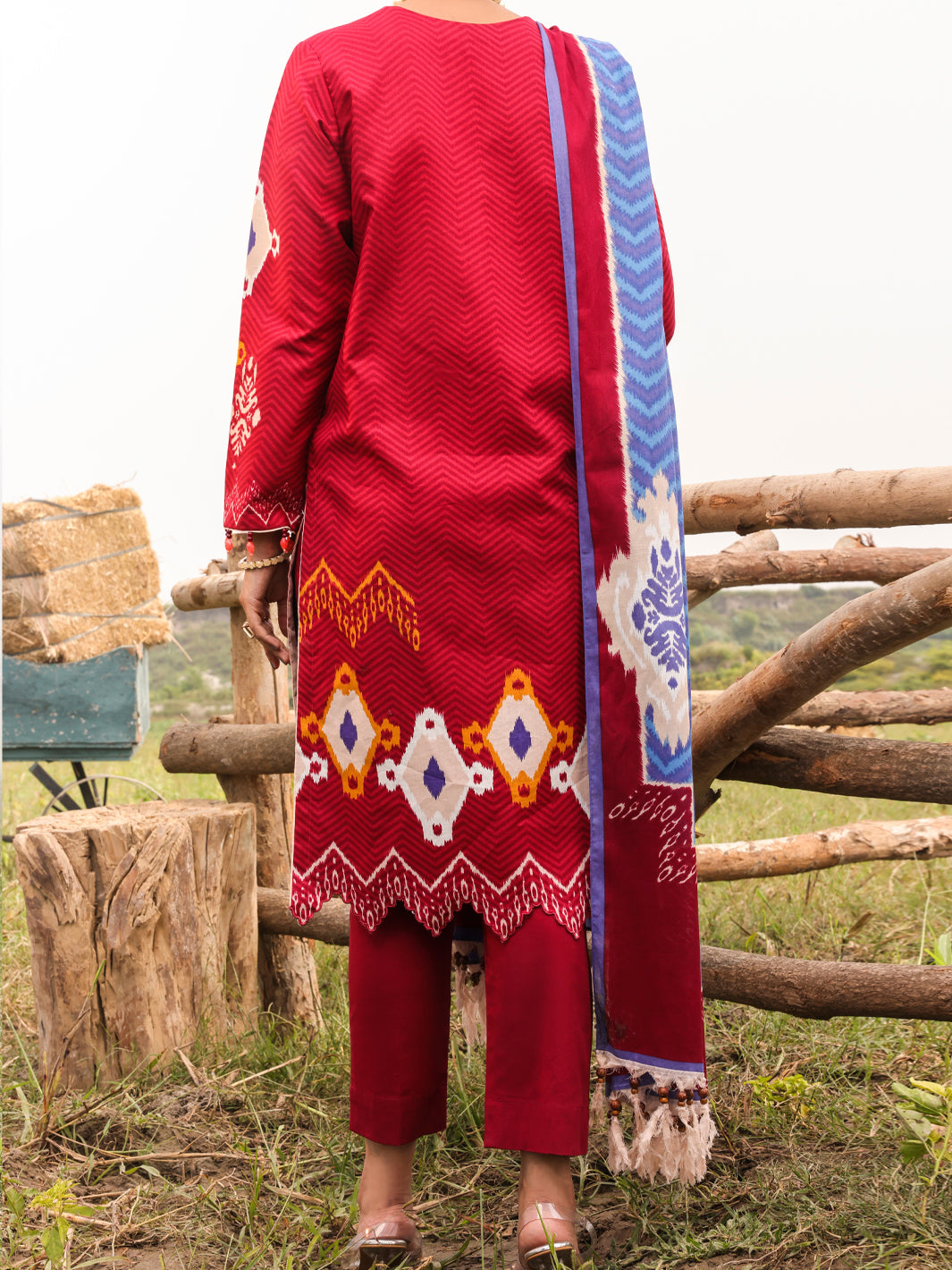 Red Cambric Unstitched 3Pc - AWP-3PS-508