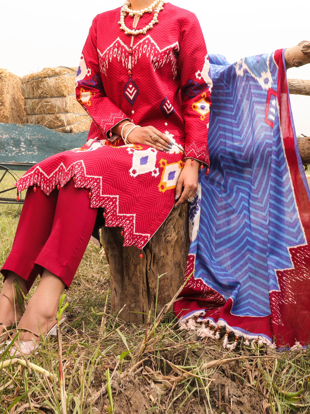 Red Cambric Unstitched 3Pc - AWP-3PS-508