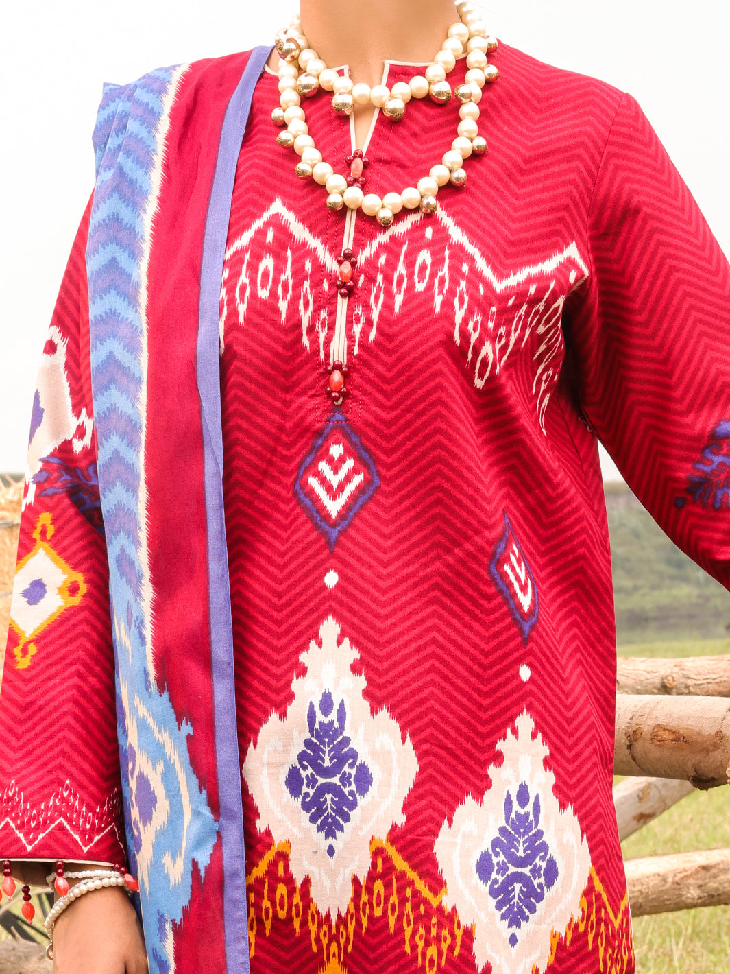 Red Cambric Unstitched 3Pc - AWP-3PS-508