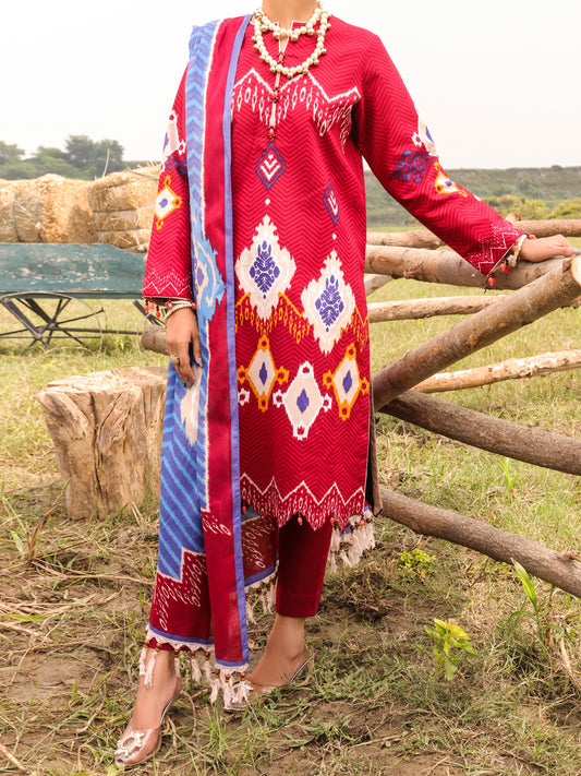 Red Cambric Unstitched 3Pc - AWP-3PS-508