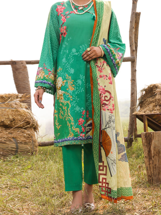 Green Cambric Unstitched 3 Piece - AWP-3PS-519