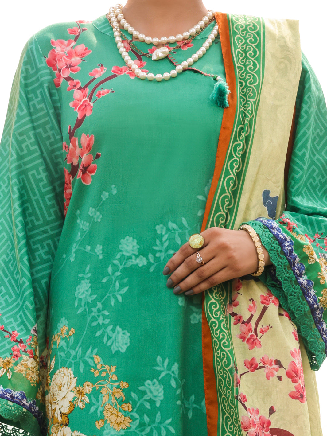 Green Cambric Unstitched 3Pc - AWP-3PS-519