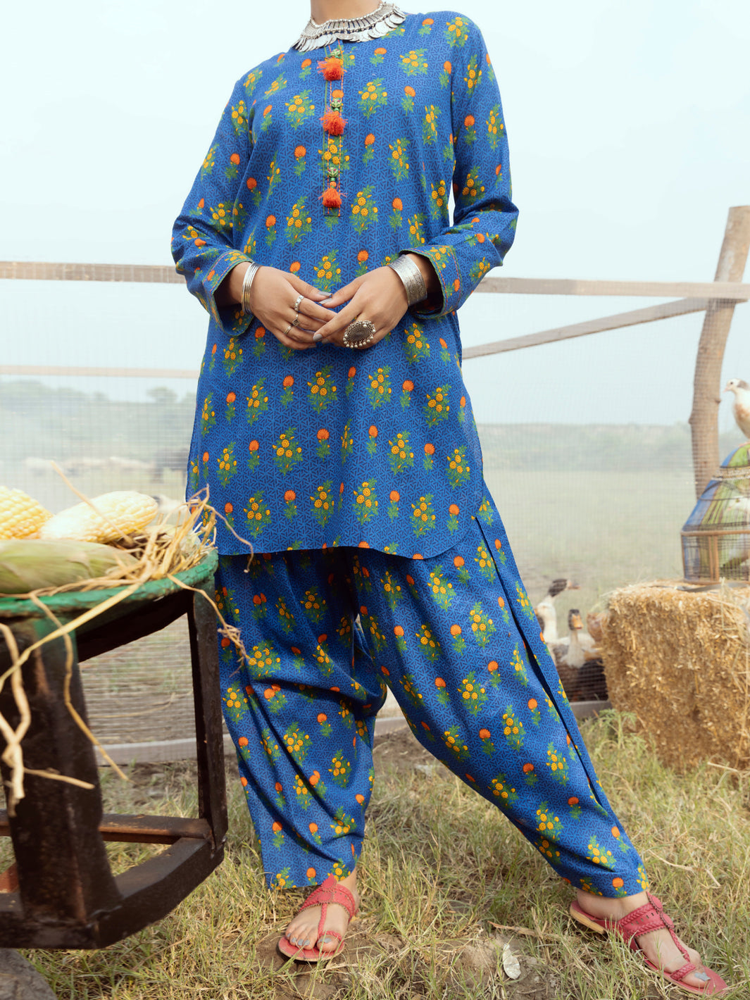 Navy Blue Cambric 2Pc Stitched - AWP-2PS-LKS-526