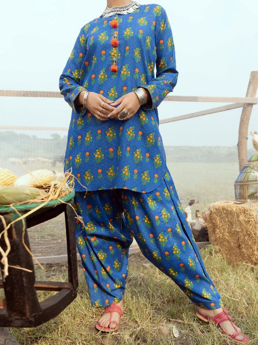 Navy Blue Cambric 2Pc Stitched - AWP-2PS-LKS-526