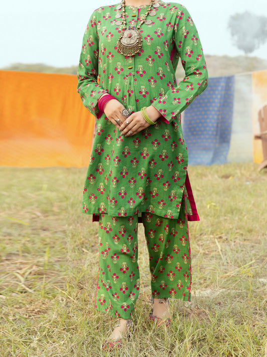 Green Cambric Unstitched 2Pc - AWP-2PS-527