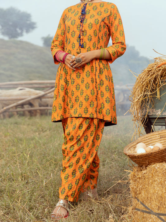 Orange Cambric 2Pc Stitched - AWP-2PS-LKS-528