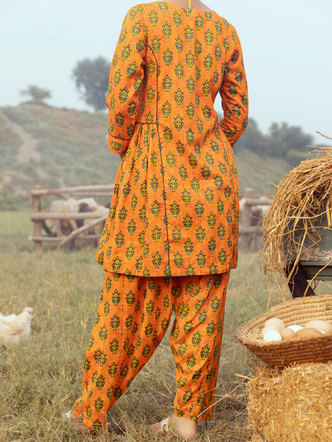 Orange Cambric 2Pc Stitched - AWP-2PS-LKS-528