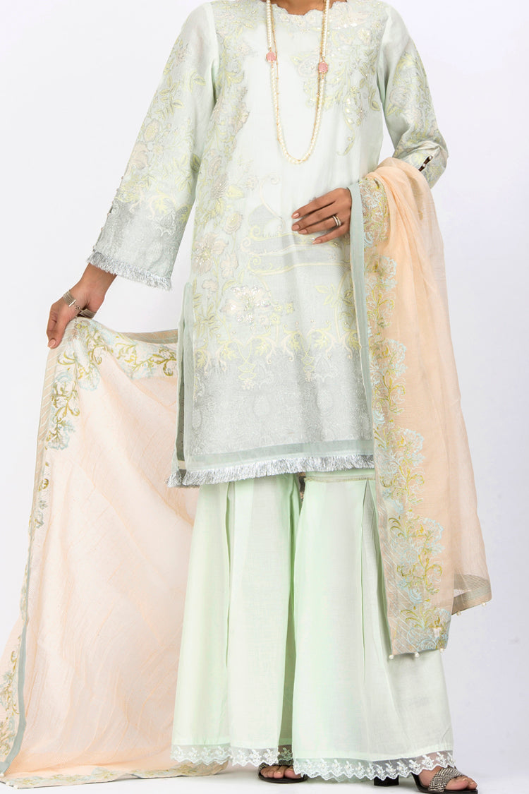 Light Green Jacquard 3 Piece Stitched - ALP-535