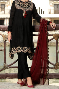 Black Viscose Net 3 Piece Stitched - ALP-3PS-566
