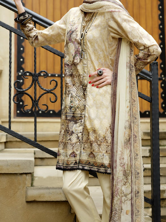 Natural Jacquard 3 Piece Unstitched - ALP-680