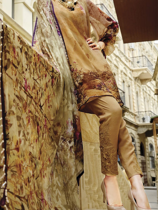 Beige Chiffon 3Pc Unstitched - ALP-688