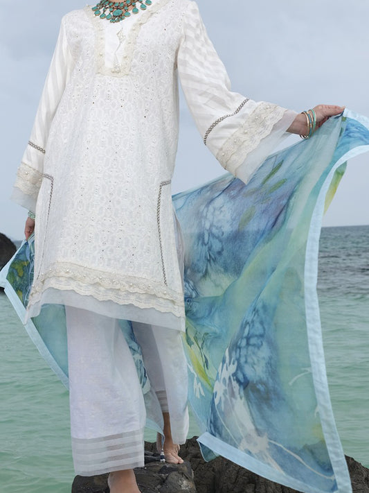 White Schiffli 3 Piece Unstitched - ALP-708 RFD