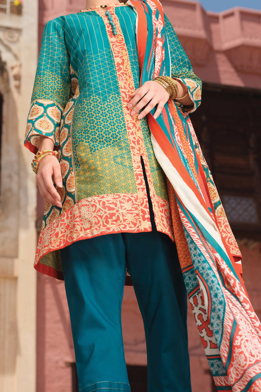 Teal Lawn 3Pc Stitched - ALP-723