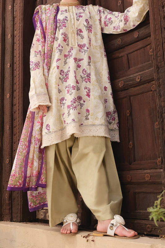 Off White Lawn 3Pc Stitched - ALP-725