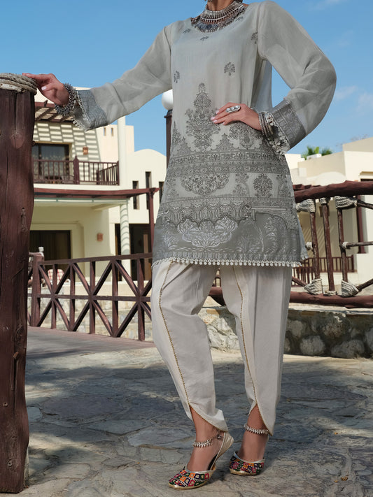 Light Grey Striped Cotton Tunic - AL-LK-733