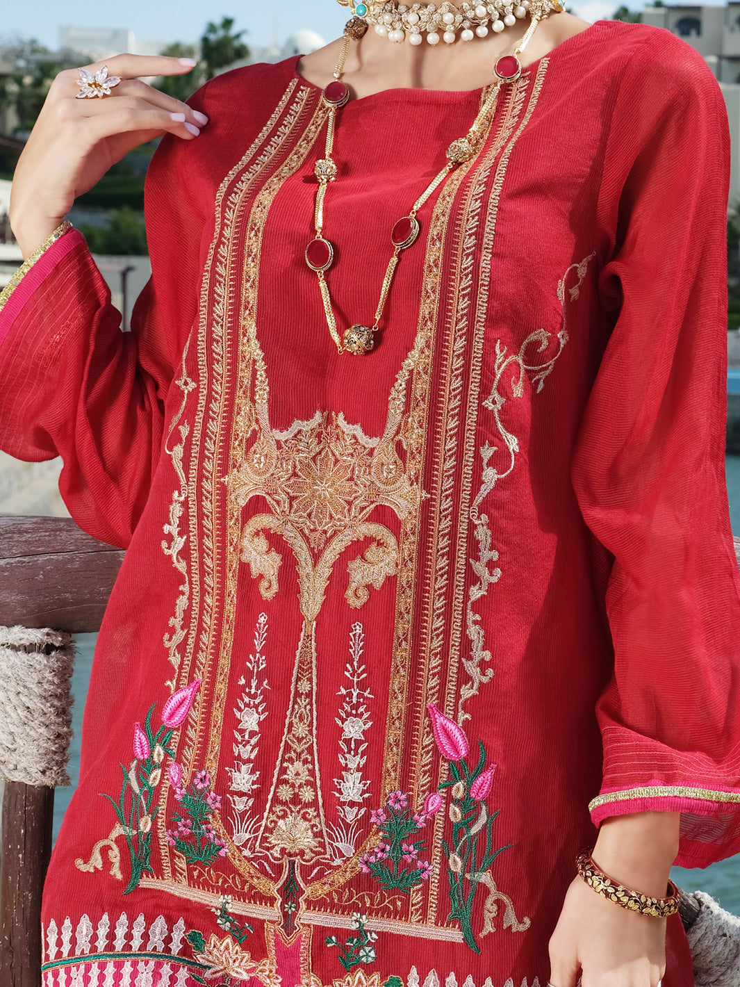 Red Striped Cotton Tunic - AL-LK-734