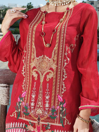 Red Striped Cotton Tunic - AL-LK-734