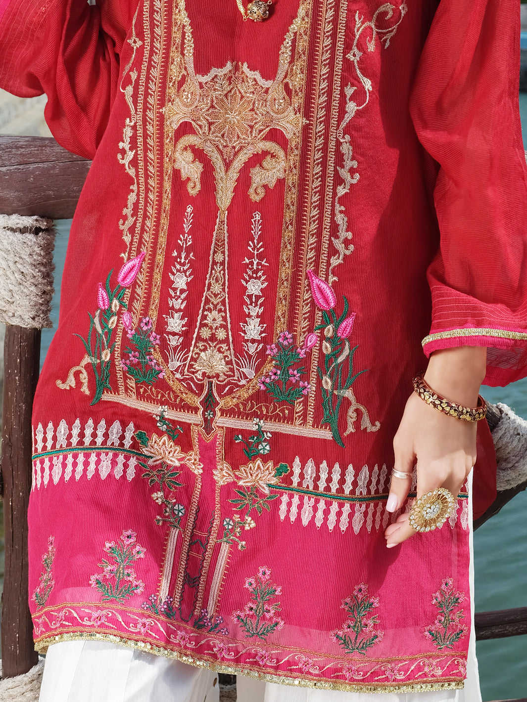 Red Striped Cotton Tunic - AL-LK-734