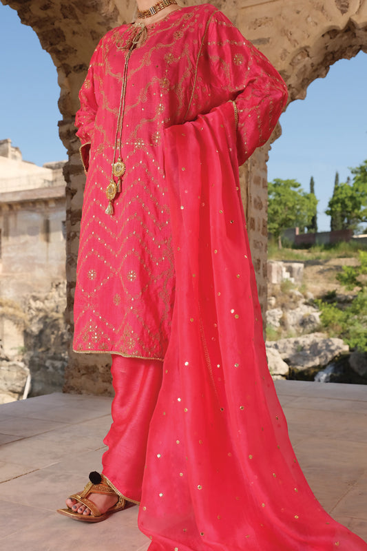 Fuchsia Raw Silk 3Pc Unstitched - ALP-741