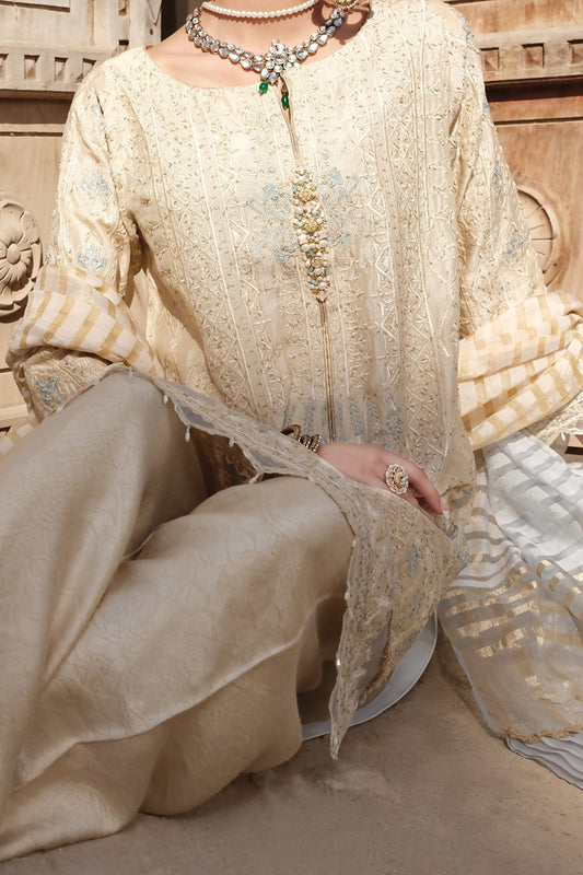 Off White Raw Silk 3Pc Stitched - ALP-745