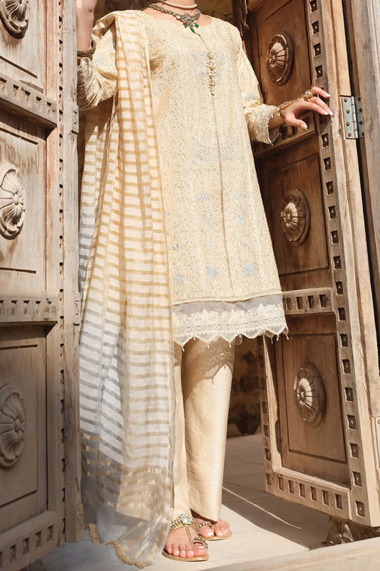 Off White Raw Silk 3Pc Unstitched - ALP-745