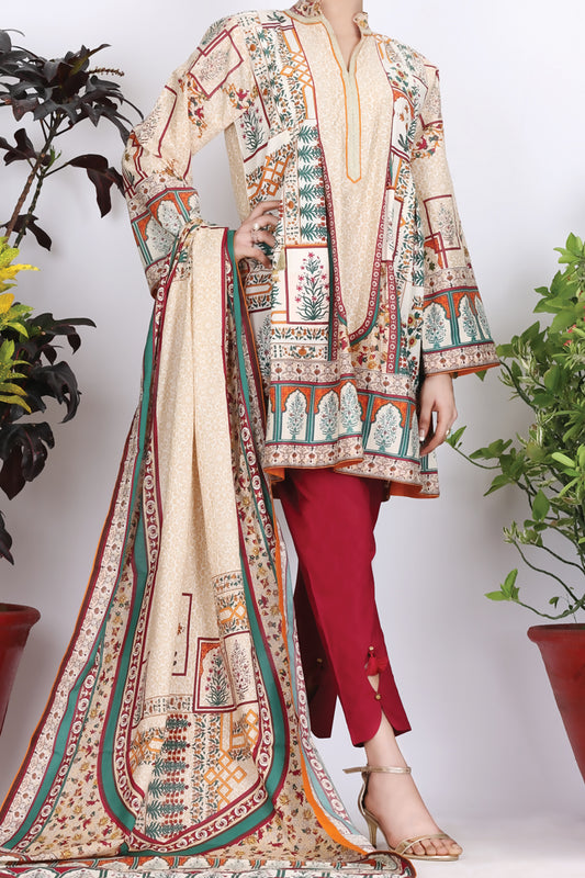 Beige Cambric 3Pc Unstitched - ALP-754