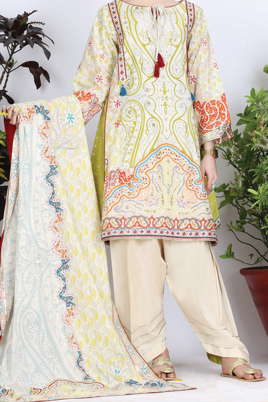 Off White Cambric 3 Piece Unstitched - ALP-763