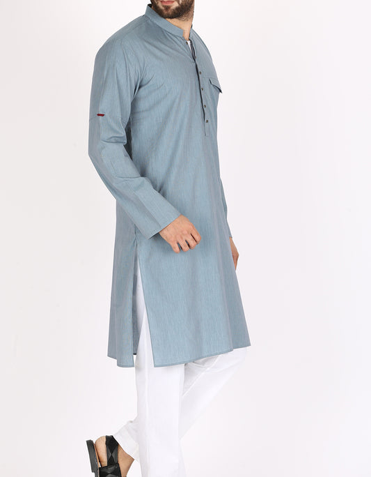 Light Blue Cotton Kurta - AL-K-768