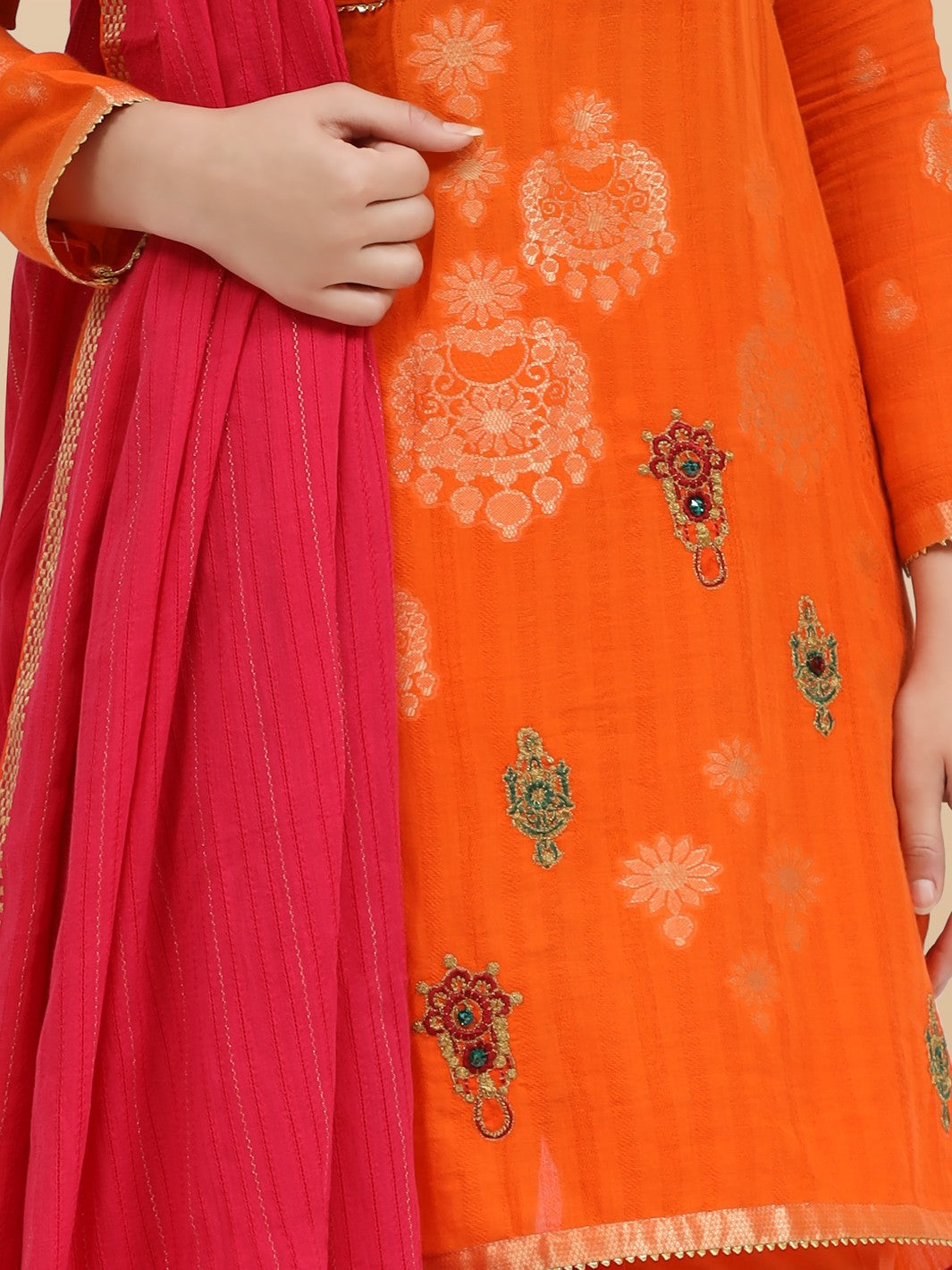 Orange Jacquard 3Pc Stitched - ALP-3PS-843