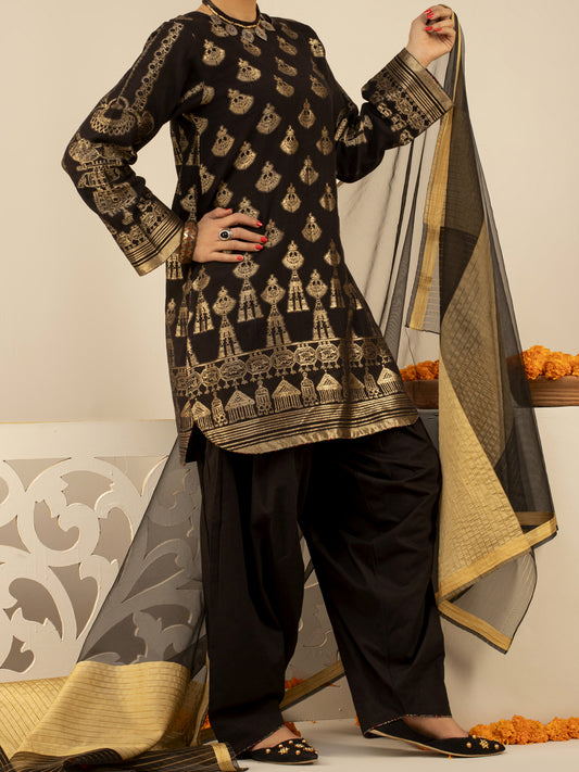 Black Jacquard 3 Piece Unstitched - ALP-3PS-847