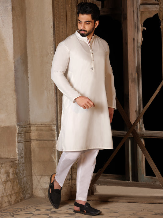 White Blended Kurta - AL-K-850