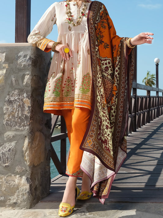 Beige Lawn 3Pc Stitched - ALP-3PS-885