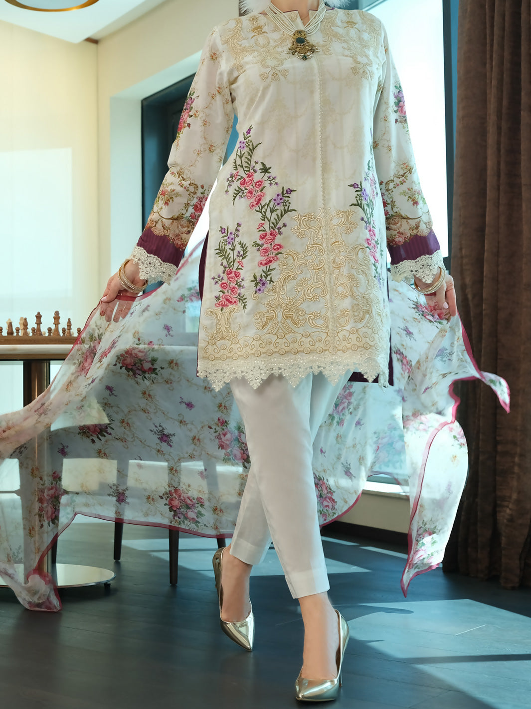 White Lawn 3Pc Stitched - ALP-3PS-893