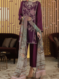Purple Khaddi Net 3Pc Stitched - ALP-3PS-899