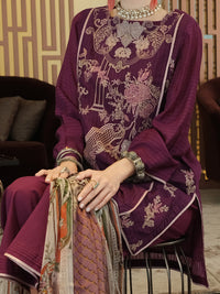 Purple Khaddi Net 3Pc Stitched - ALP-3PS-899