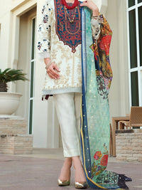 Off White Raw Silk 3 Piece Stitched - ALP-3PS-904