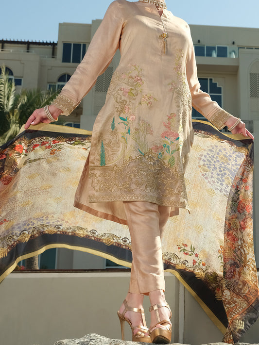 Peach Raw Silk 3Pc Stitched - ALP-3PS-905