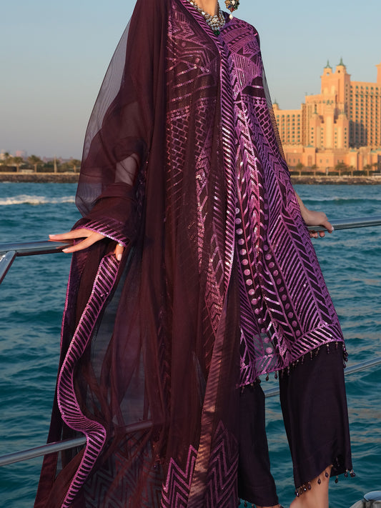 Purple Net 3Pc Unstitched - ALP-3PS-910