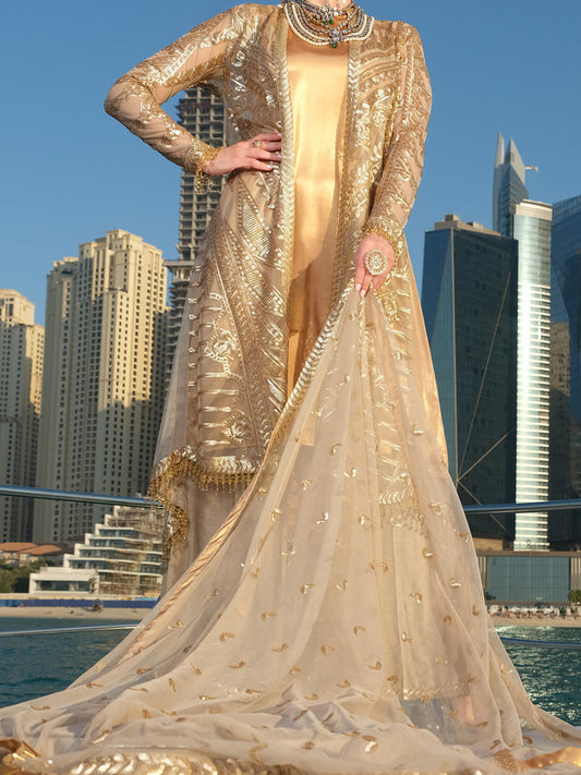 Golden Net 3 Piece Unstitched - ALP-3PS-911