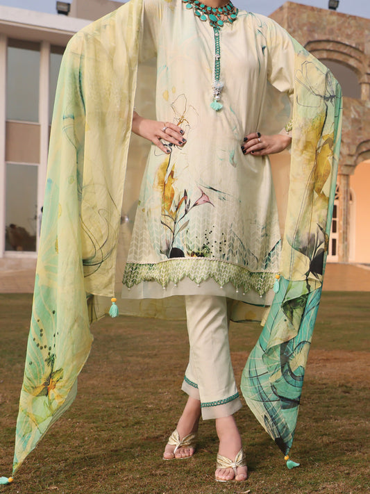 Sage Green Jacquard 3 Piece Stitched - ALP-3PS-944