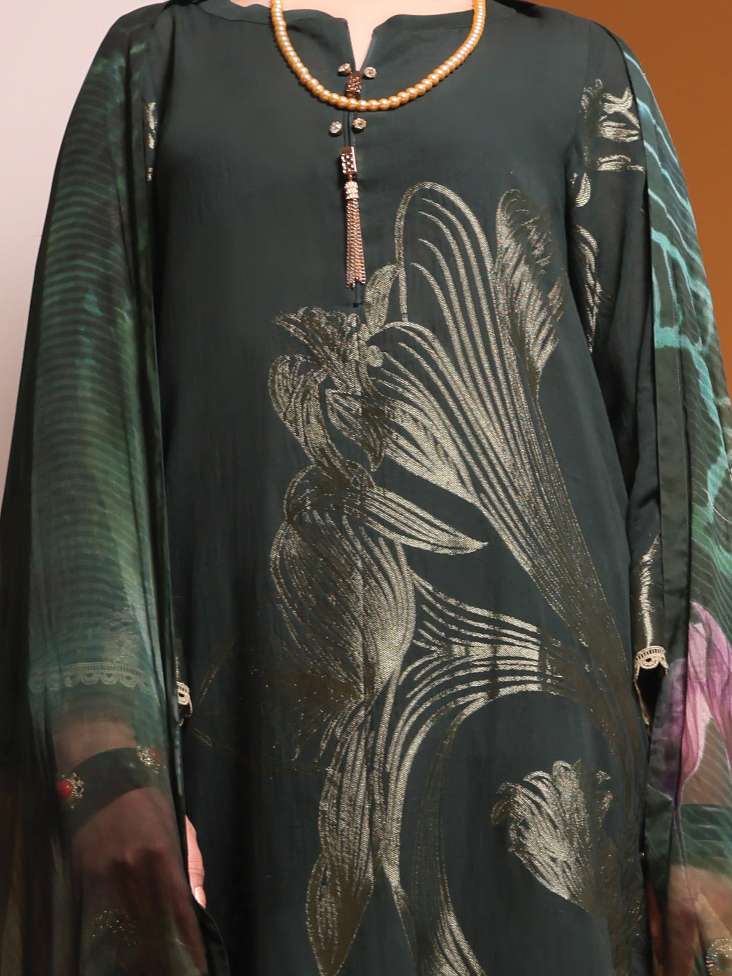 Dark Green Jacquard 3 Piece Stitched - ALP-3PS-945