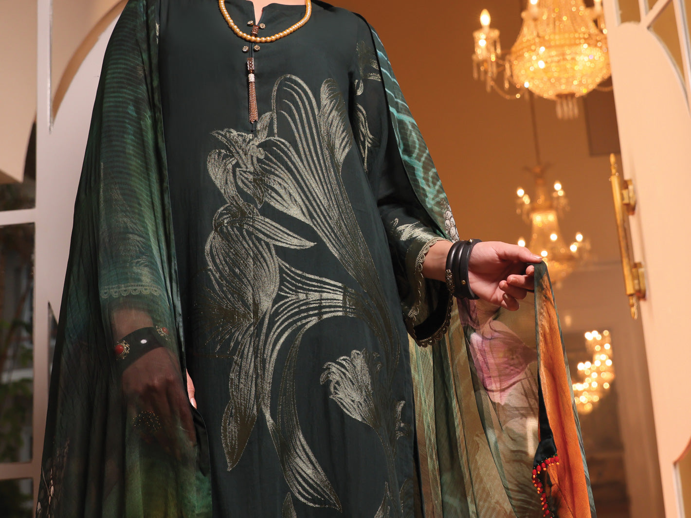 Dark Green Jacquard 3 Piece Stitched - ALP-3PS-945