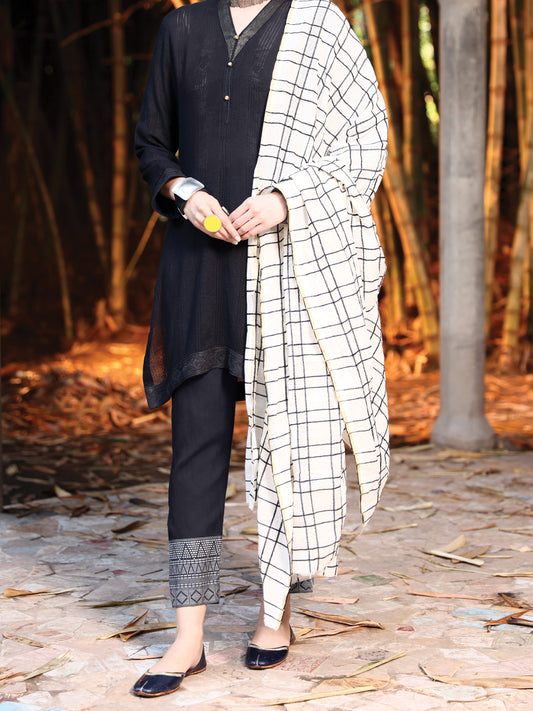 Black Jacquard 3 Piece Unstitched - ALP-3PS-947