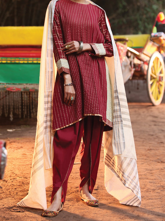 Maroon Jacquard 3 Piece Stitched - ALP-3PS-950