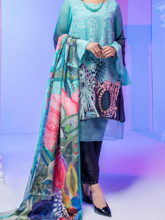 Sky Blue Georgette 3 Piece Unstitched - ALP-3PS-955