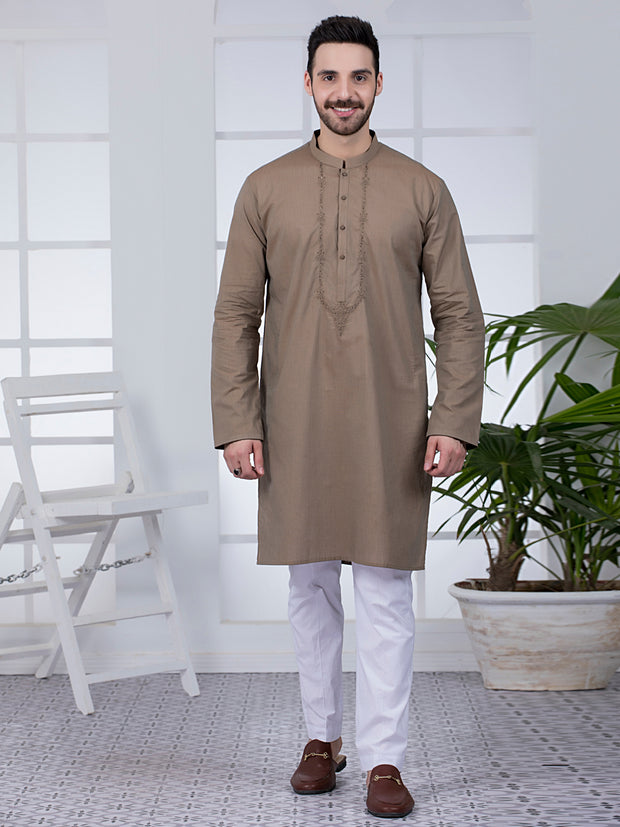 Brown Cotton Kurta - AL-K-1011