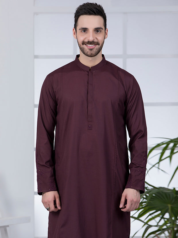 Dark Maroon Blended Kurta - AL-K-1043