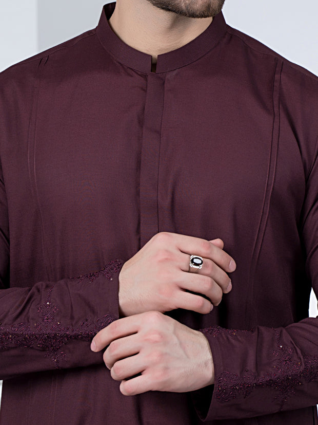 Dark Maroon Blended Kurta - AL-K-1043