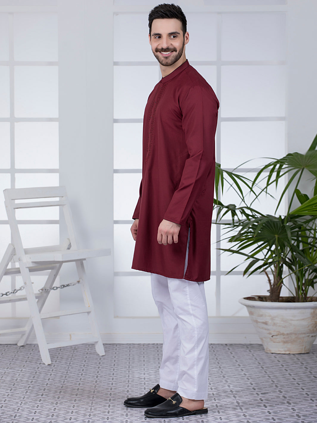 Maroon Blended Kurta - AL-K-1044